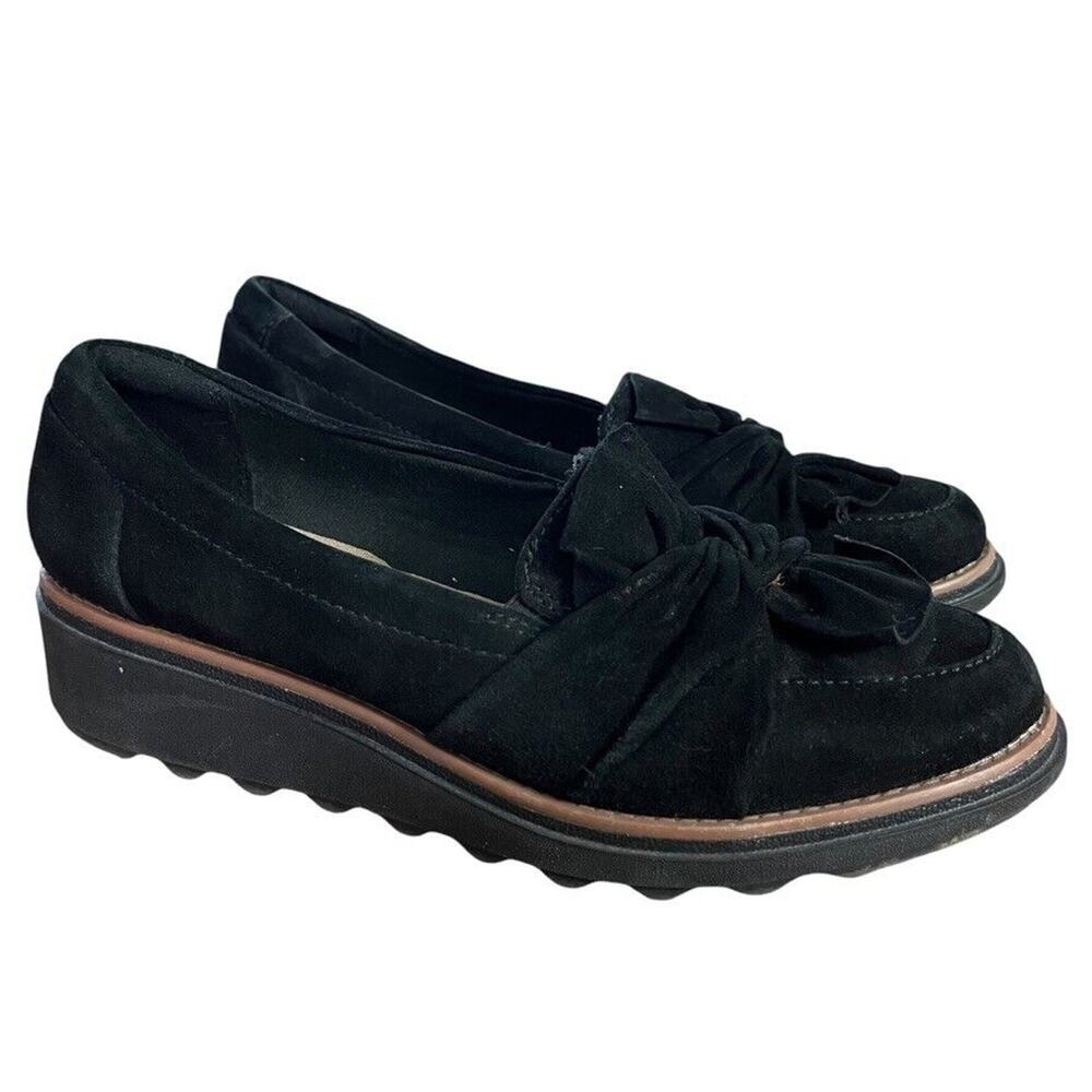 Clarks Black Loafers with Tassels and Platform Sole